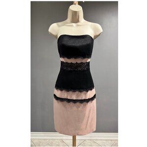 Suzy Shier Strapless Black and Blush Lace Dress – Size Small